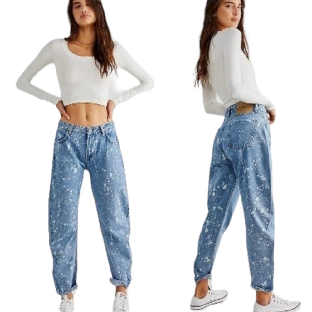NWT One Teaspoon Crusaders Acid Splatter Mom Jeans in Royal Salt Size 27